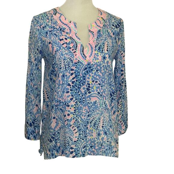 Lilly Pulitzer Tops - Lilly Pulitzer "Amelia Island" 100% Cotton Tunic Blouse Multi Colored Shirt Sz S